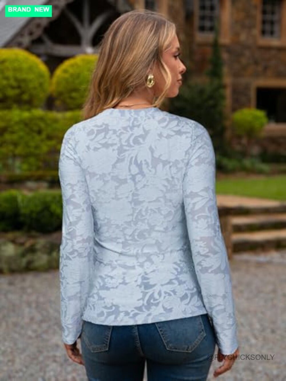 Sheer Mesh Long Sleeve Blouse Lace See Through Sexy Crew Neck Floral Top - Picture 4 of 7